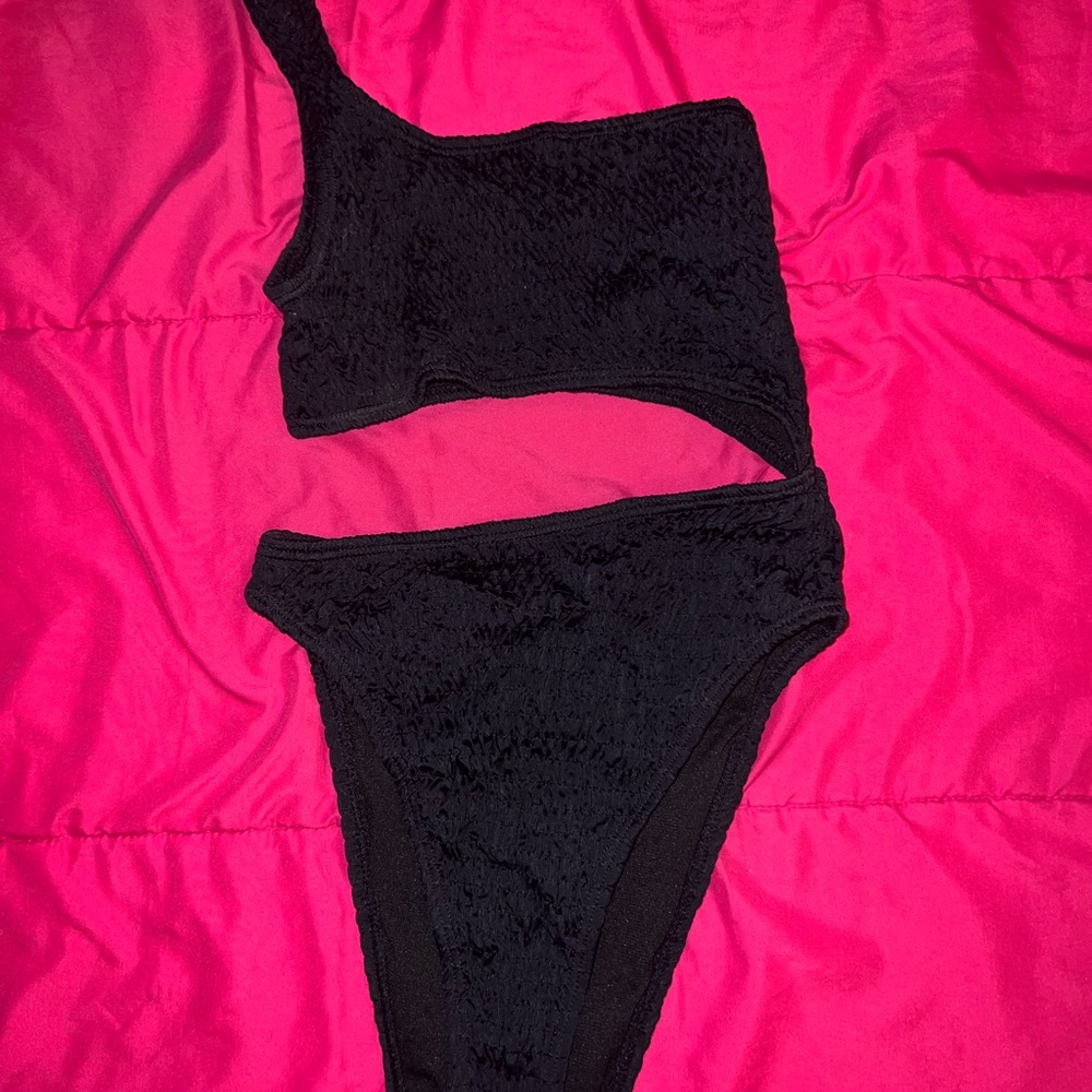 Black one piece cut out bikini